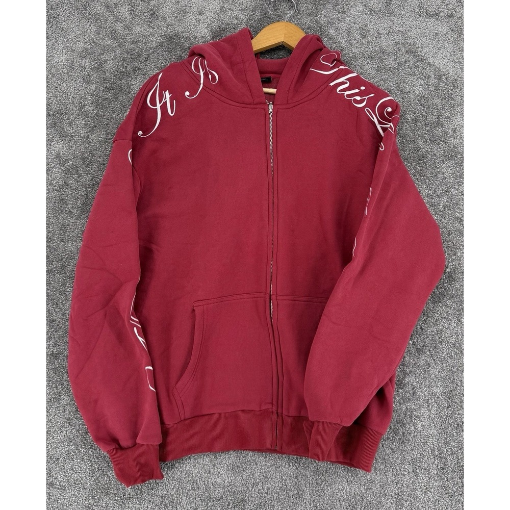 Yours Truly byPhora "Life is Beatiful" Script Full Zip Hoodie Washed Magenta L